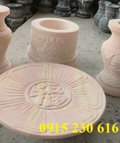 Bộ bát hương lọ hoa bằng đá vàng