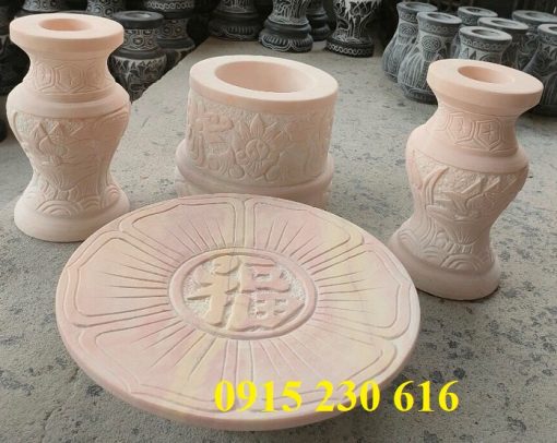 Bộ bát hương lọ hoa bằng đá vàng