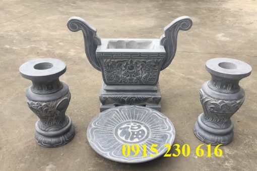 Bộ bát hương lọ hoa mâm bồng bằng đá