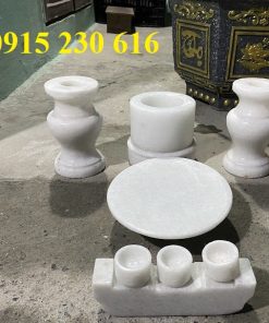 Bộ bát hương lộ hoa đá trắng